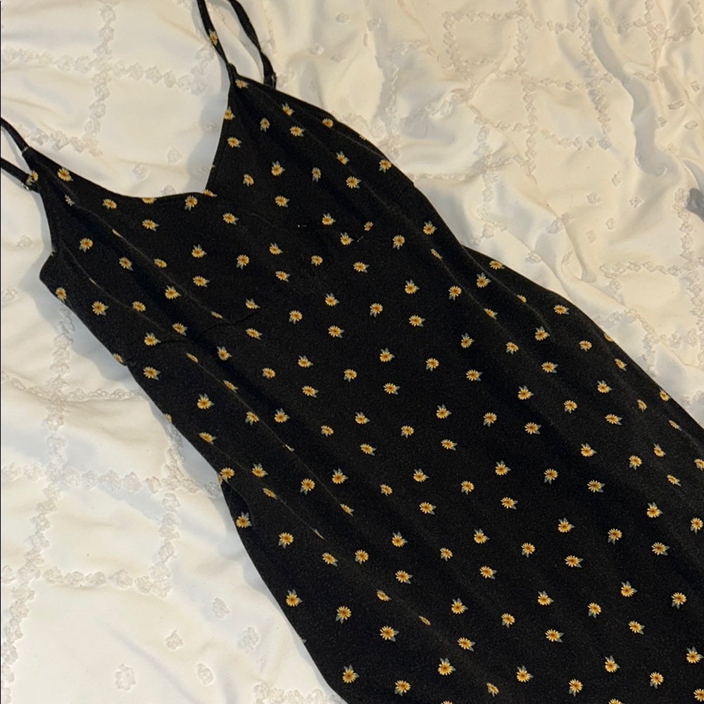 Hollister Bodycon Black Dress with Yellow Floral Pattern